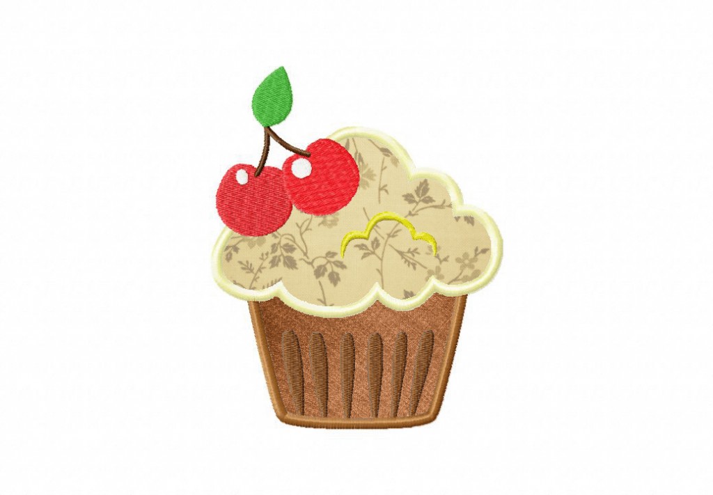 Cupcake Cherry Top Includes Applique and Filled Daily Embroidery