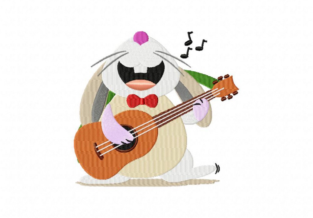 Bunny On Guitar Machine Embroidery Design Daily Embroidery