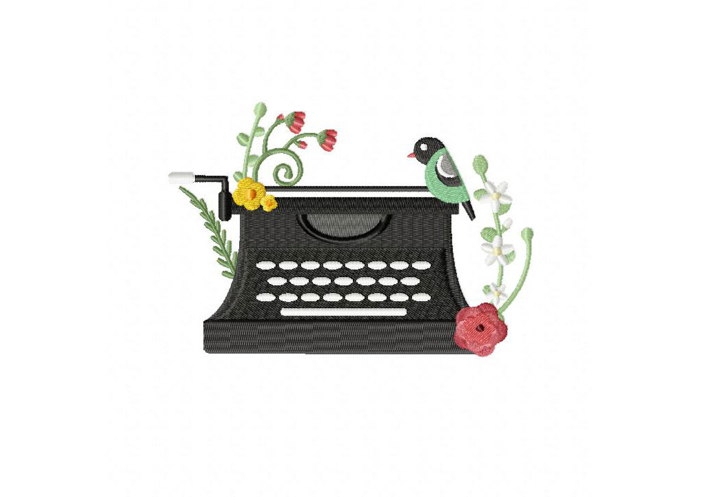 Bird on Typewriter Machine Embroidery Design Daily Embroidery