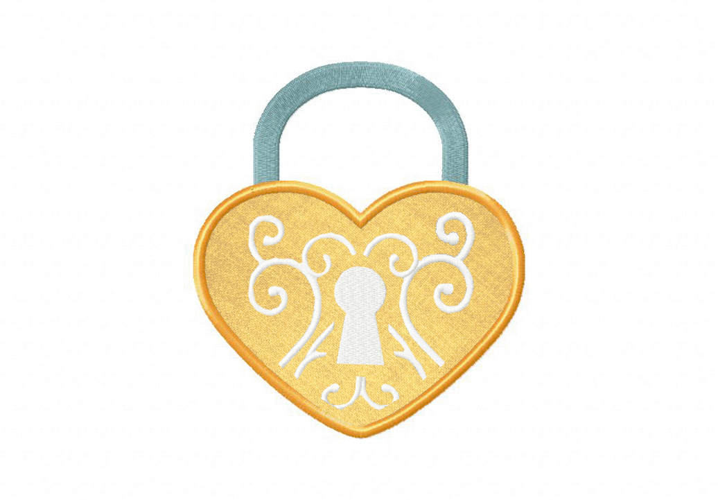 Heart lock includes both applique and stitched  daily embroidery