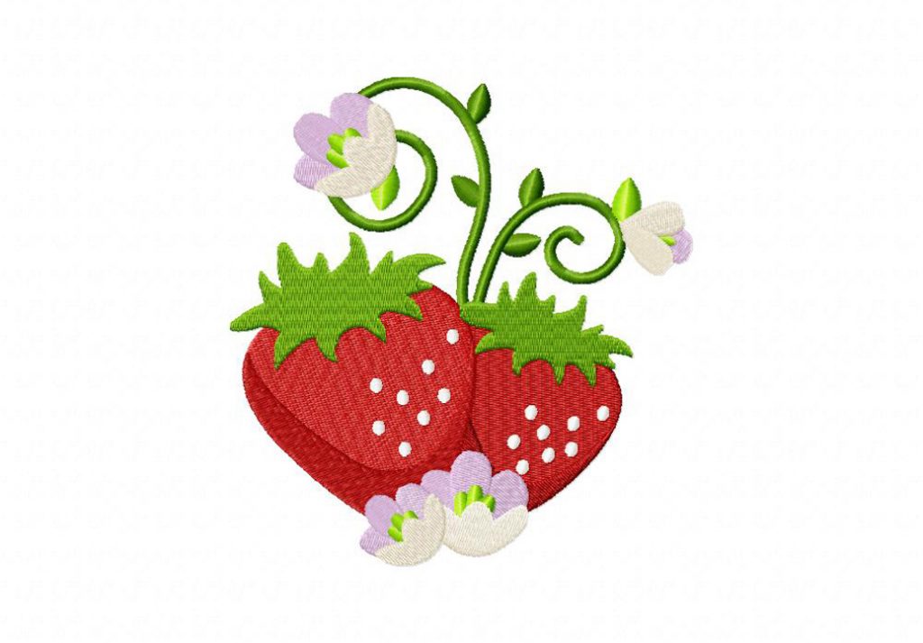 Strawberry and Flowers Machine Embroidery Design Daily Embroidery