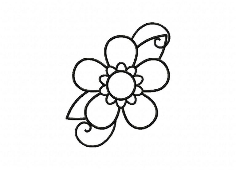 Five petal flower doodle outline machine embroidery design  daily