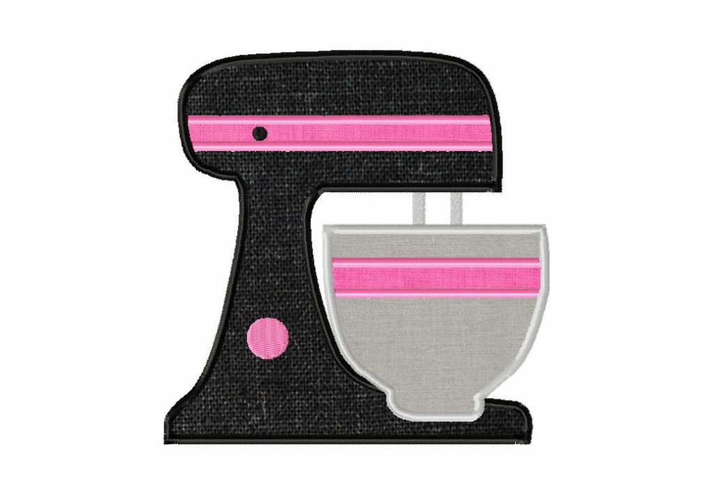 Free kitchen mixer machine embroidery design includes both applique and