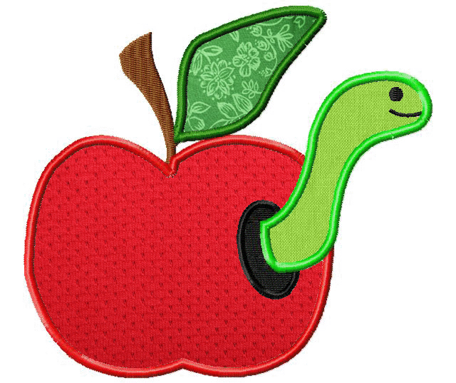 Machine Embroidery Applique Apple with Worm