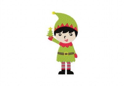 Elf with Tree Machine Embroidery Design