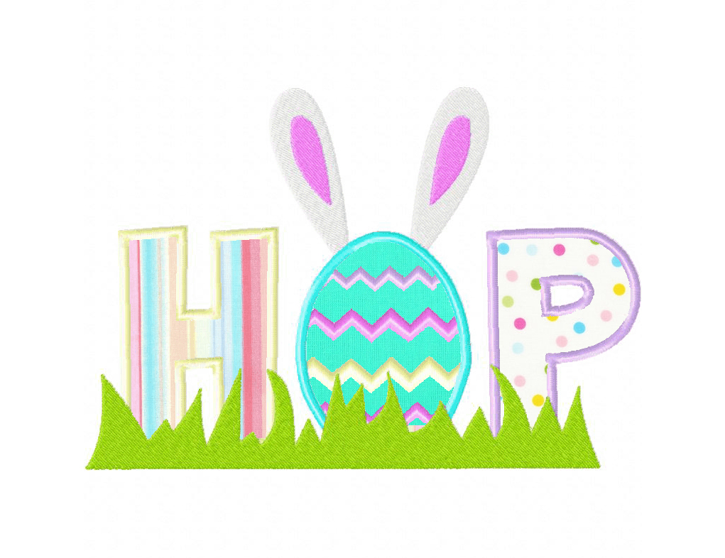 Easter Themed Hop Machine Embroidery Design Includes Both Applique and Filled Stitch