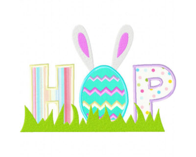Easter Themed Hop Machine Embroidery Design Includes Both Applique and Filled Stitch