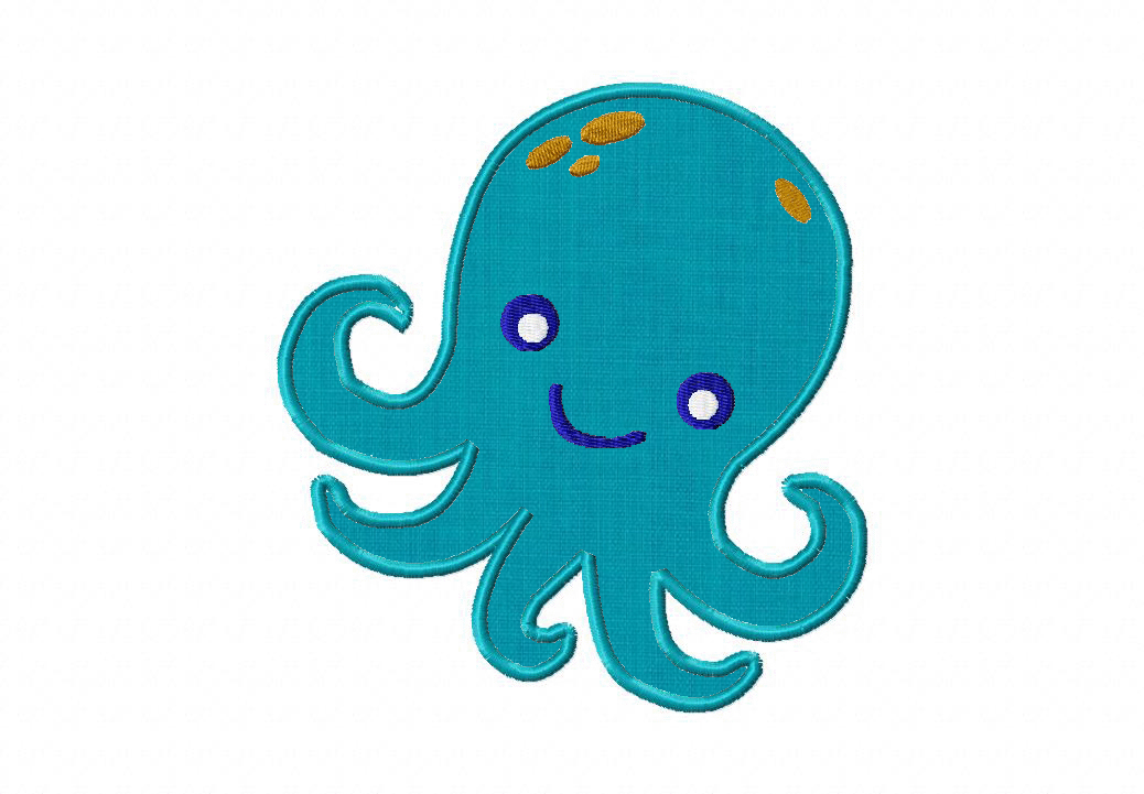 Octopus machine embroidery includes both applique and fill stitch