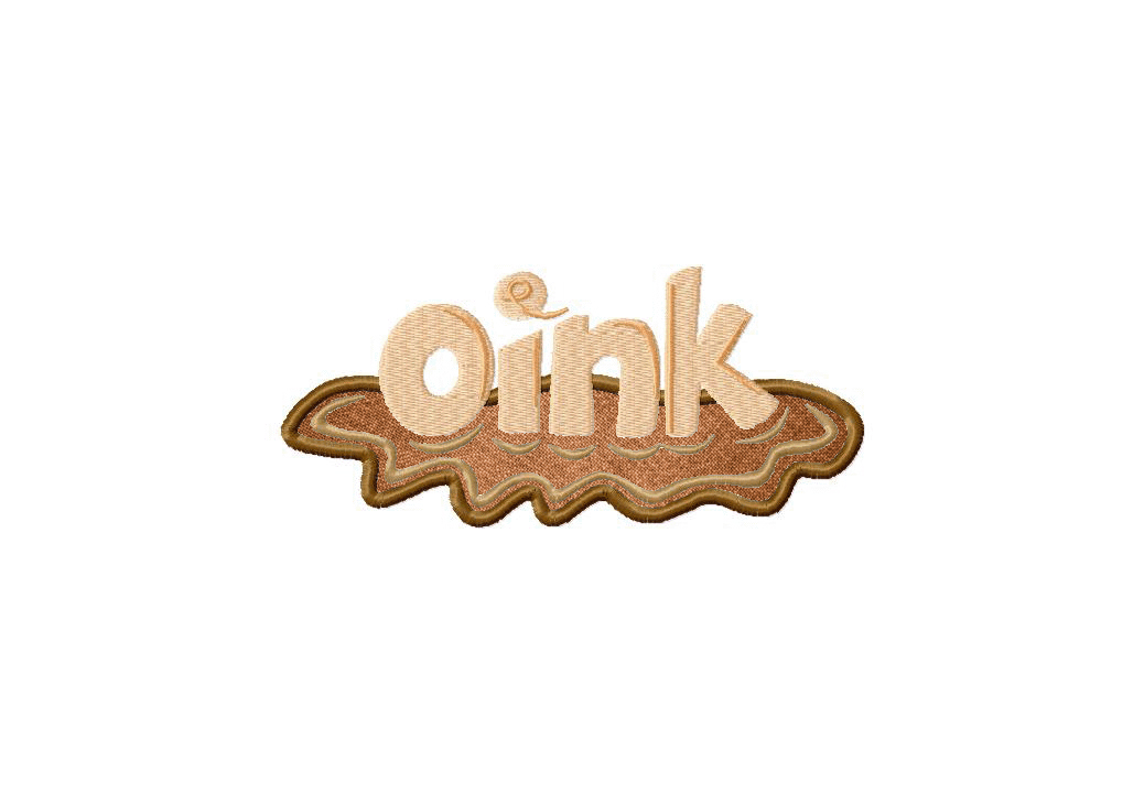 Oink Machine Embroidery Design Includes Both Applique and Filled Stitch