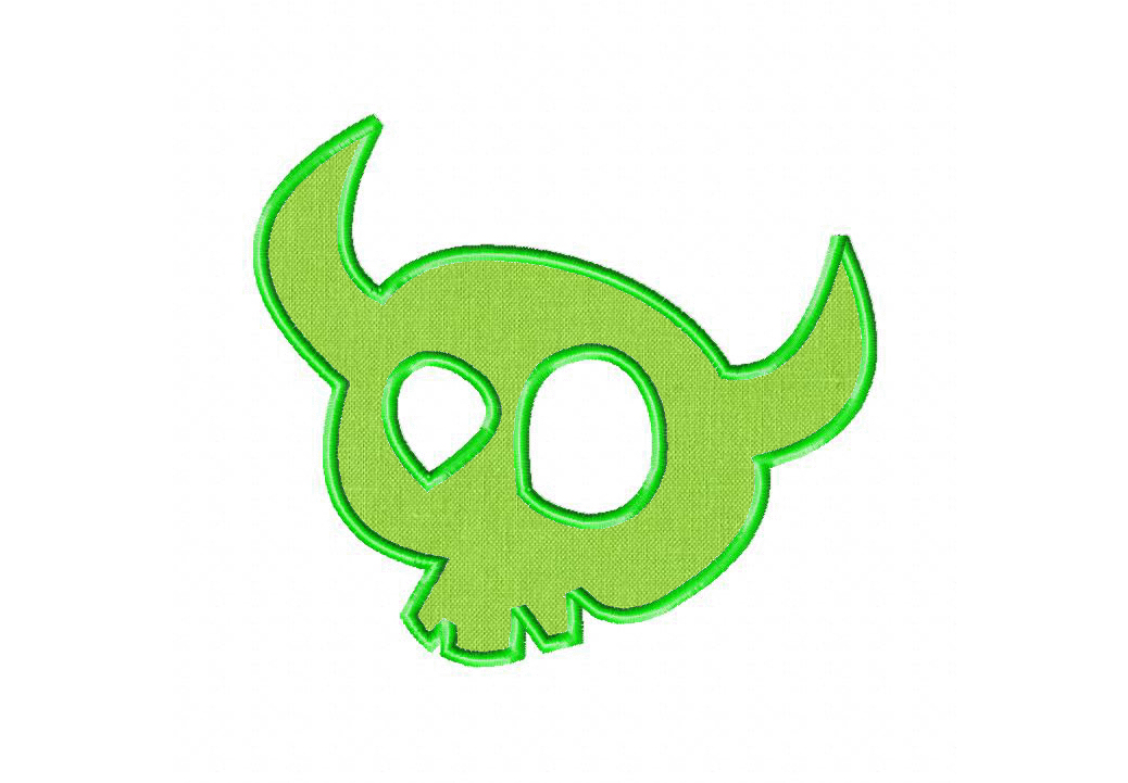 Horned Skull Machine Embroidery Includes Both Applique and Fill Stitch