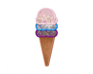 Ice Cream Cone Triple Scoop Machine Applique