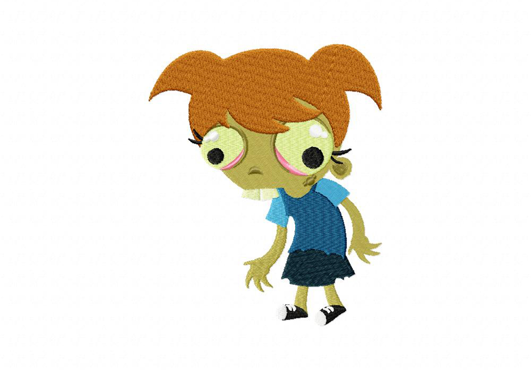 Pigtailed Zombie Girl Machine Embroidery Design
