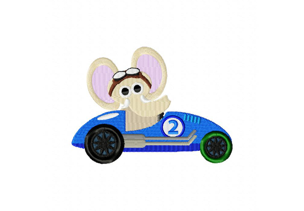 Elephant Racer Machine Embroidery Design