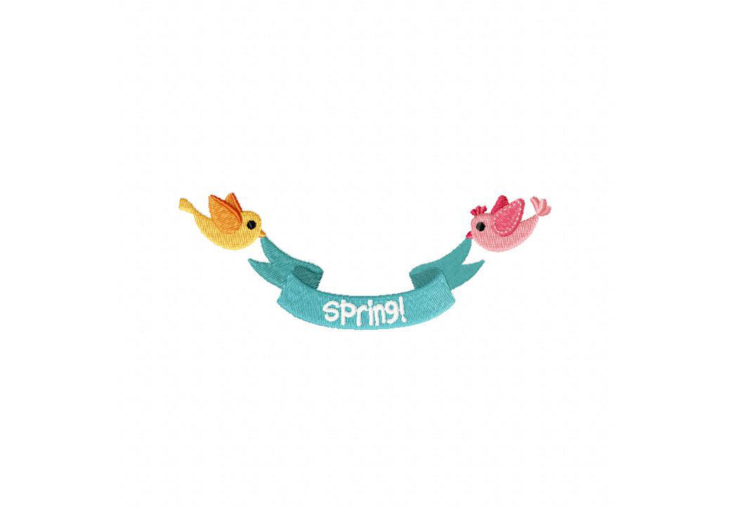 Spring Banner Birds Machine Embroidery Design
