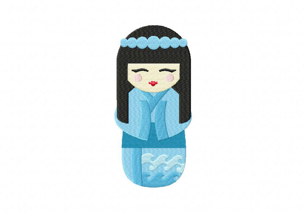 Blue Kokeshi Doll Machine Embroidery Design