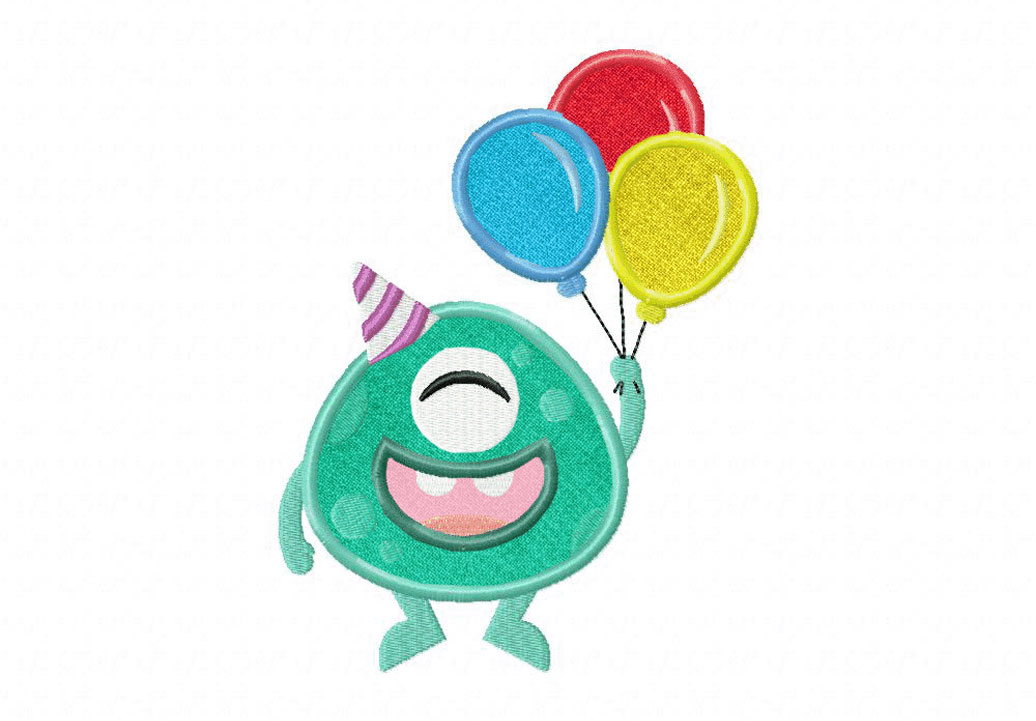 Monster Party Balloons Includes Both Applique and Stitched