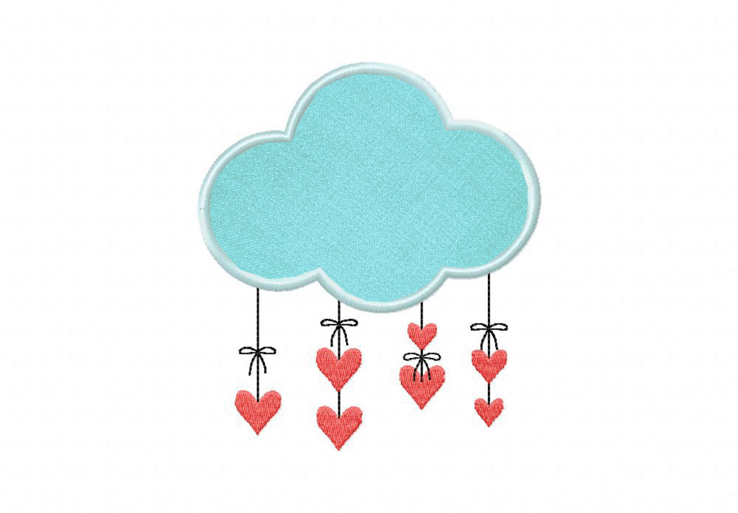 Heart cloud includes both applique and stitched  daily embroidery
