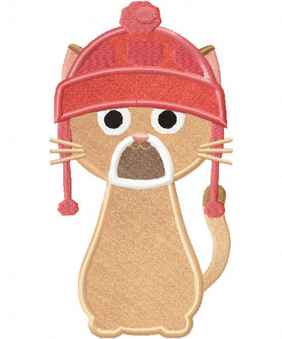 Cat With Beanie Includes Both Applique and Stitched