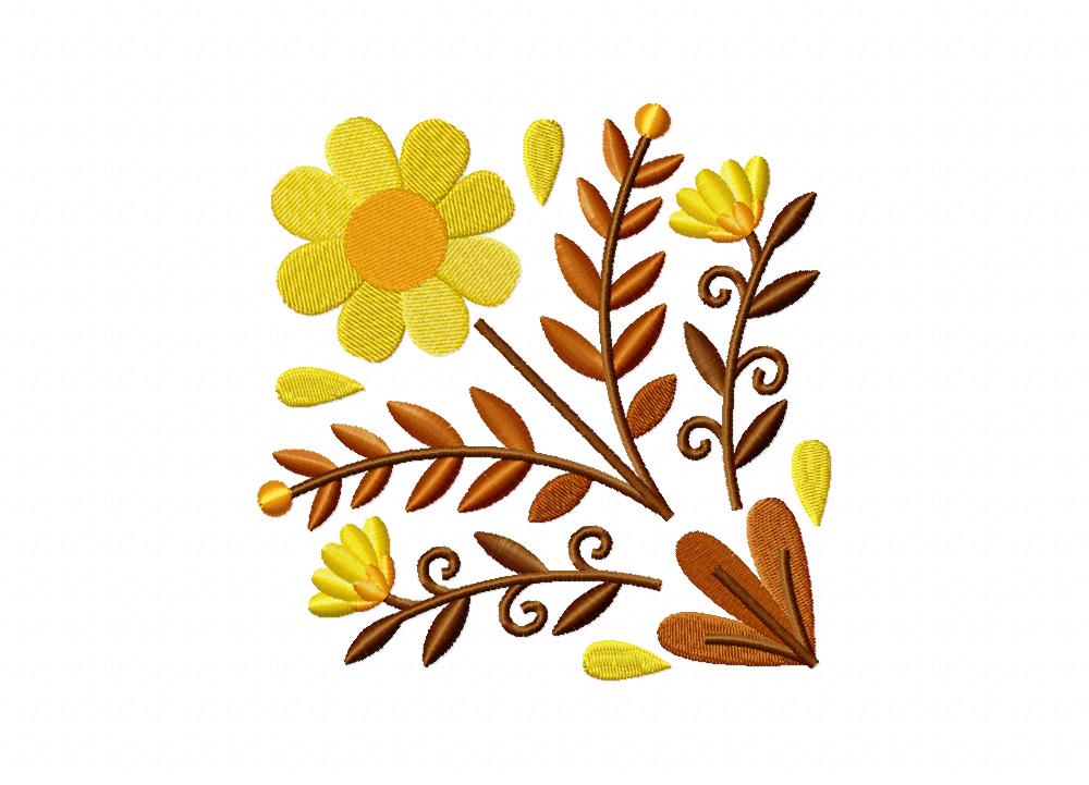 Floral Fall Block Bouquet Machine Embroidery Design