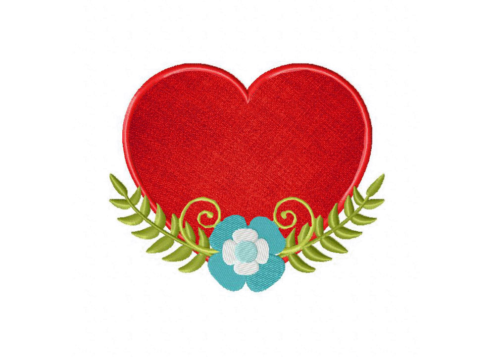 Heart Floral Label Includes Both Applique and Stitched