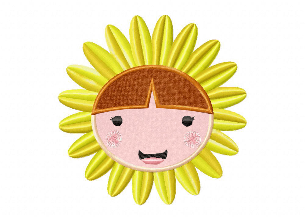Cute Sun Flower Head Includes Both Applique and Stitched