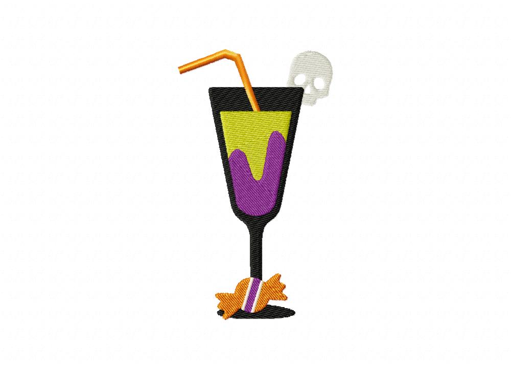 Halloween Cocktail Skull Machine Embroidery Design