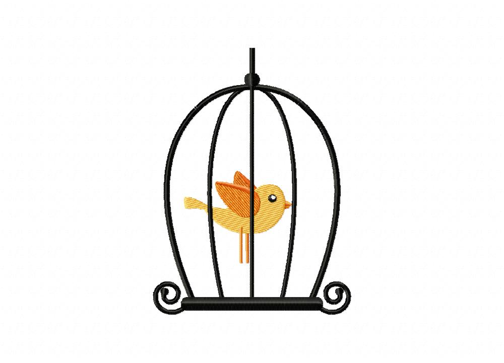 Orange Bird Cage Machine Embroidery Design