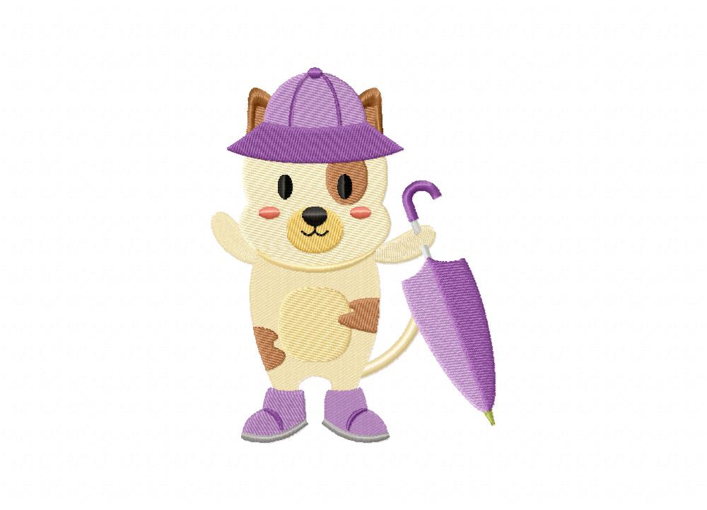 Rainy Day Umbrella Dog Includes Both Applique and Stitched