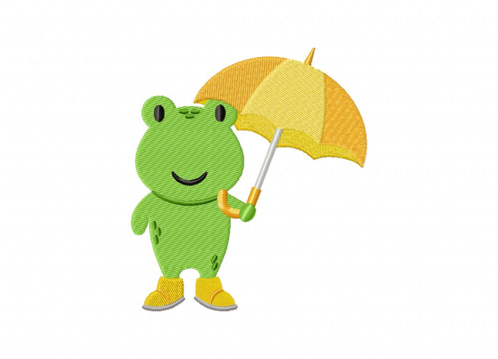 Rainy Day Umbrella Frog Includes Both Applique and Stitched