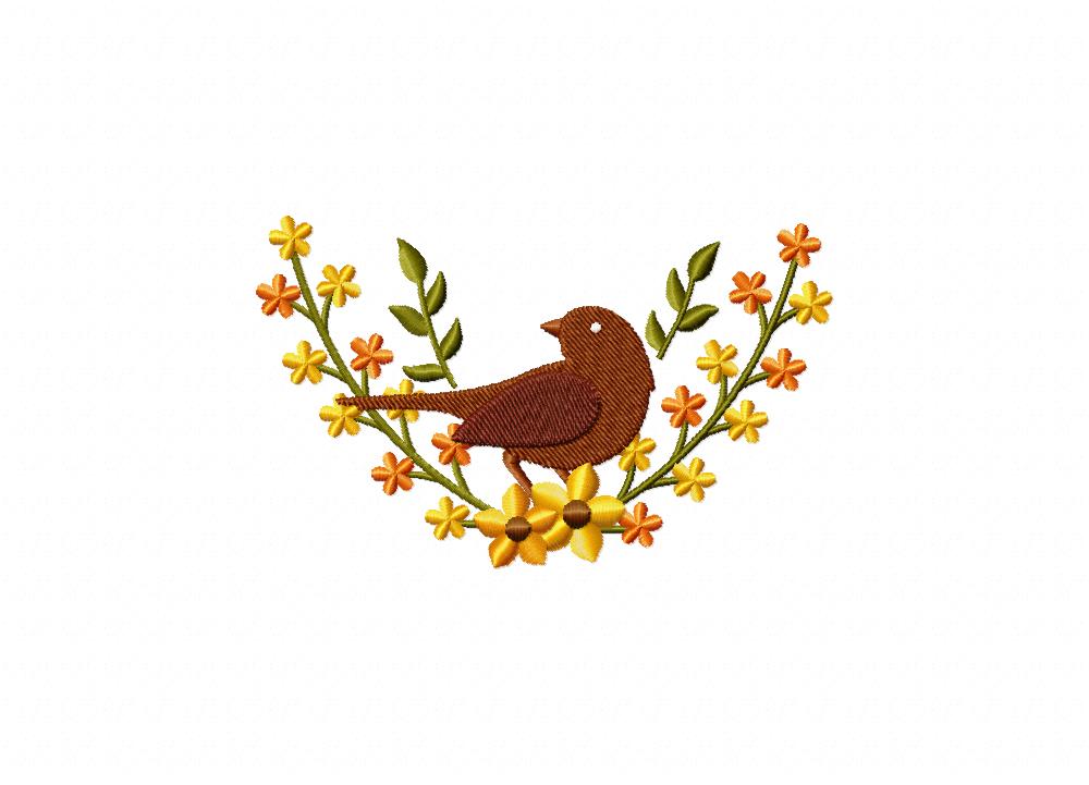 Sepia Autumn Bird Wreath Machine Embroidery Design