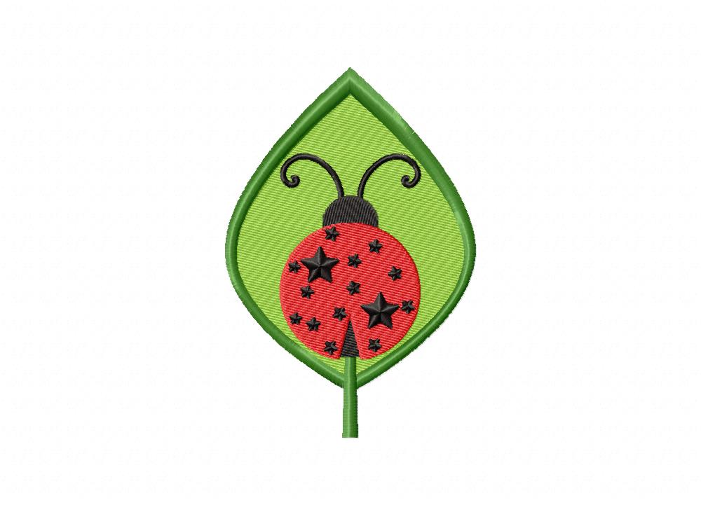 Cute Star Ladybug Leaf Includes Both Applique and Stitched