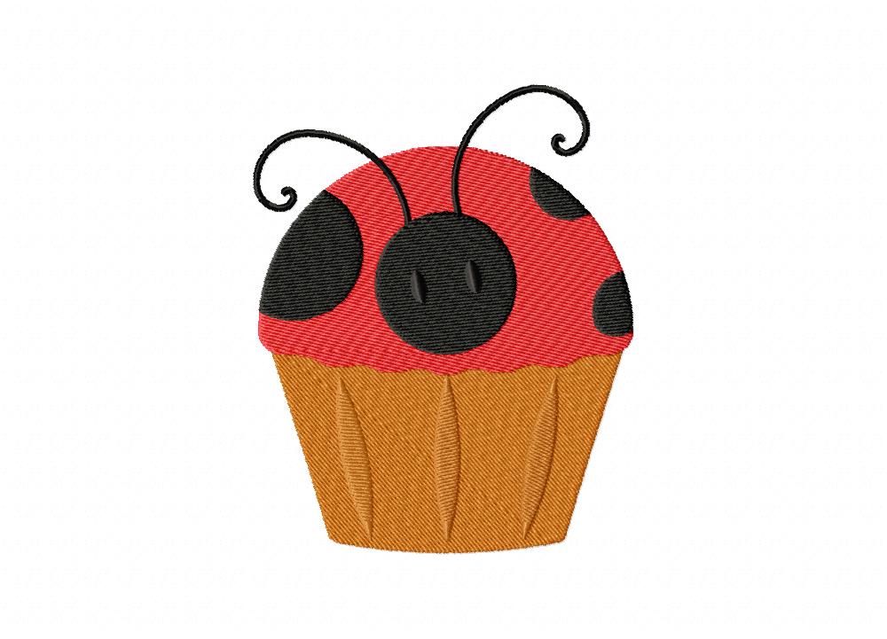 Ladybug Front Cupcake Includes Both Applique and Stitched