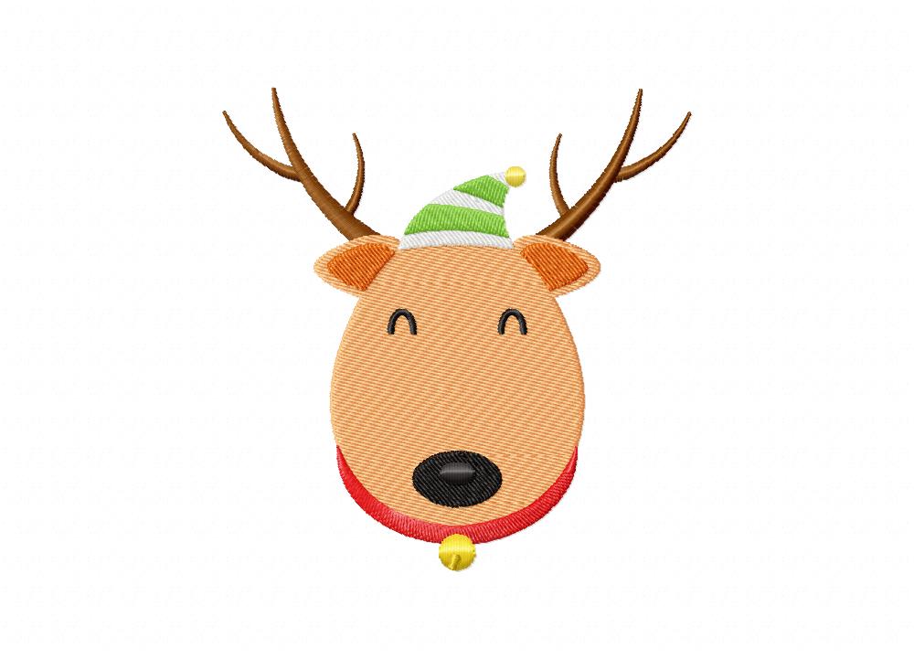 Smiling Reindeer Face Includes Both Applique and Stitched