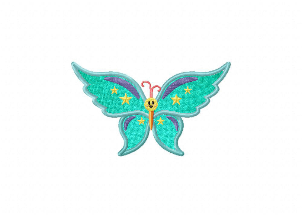Colorful Happy Butterfly Includes Both Applique and Stitched