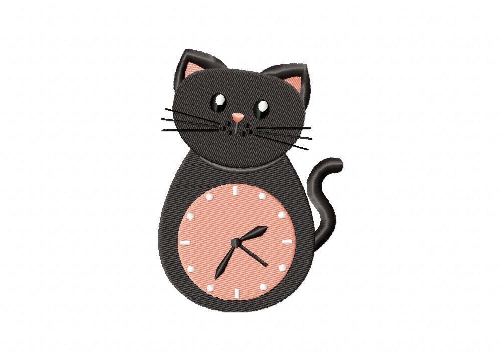 Clock Kitty Includes Both Applique and Stitched