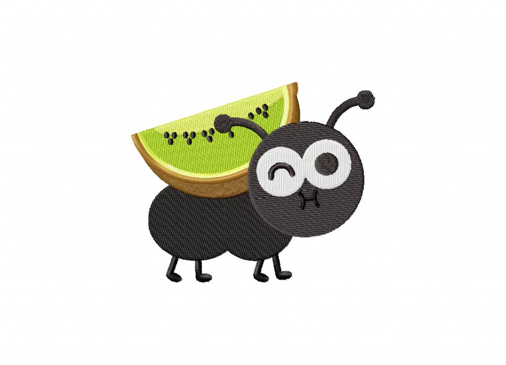 Cute Little Ant With Kiwi Includes Both Applique and Stitched