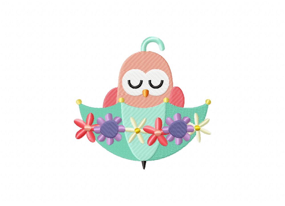 Spring Owl Umbrella Includes Both Applique and Stitched