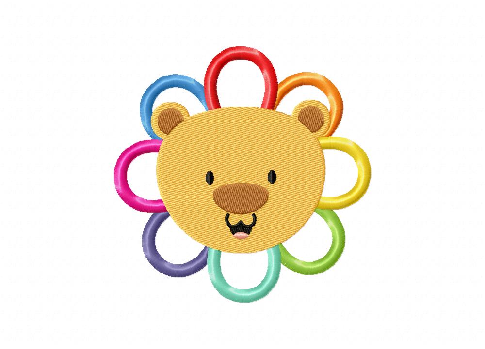 Rainbow Lion Flower Machine Embroidery Design