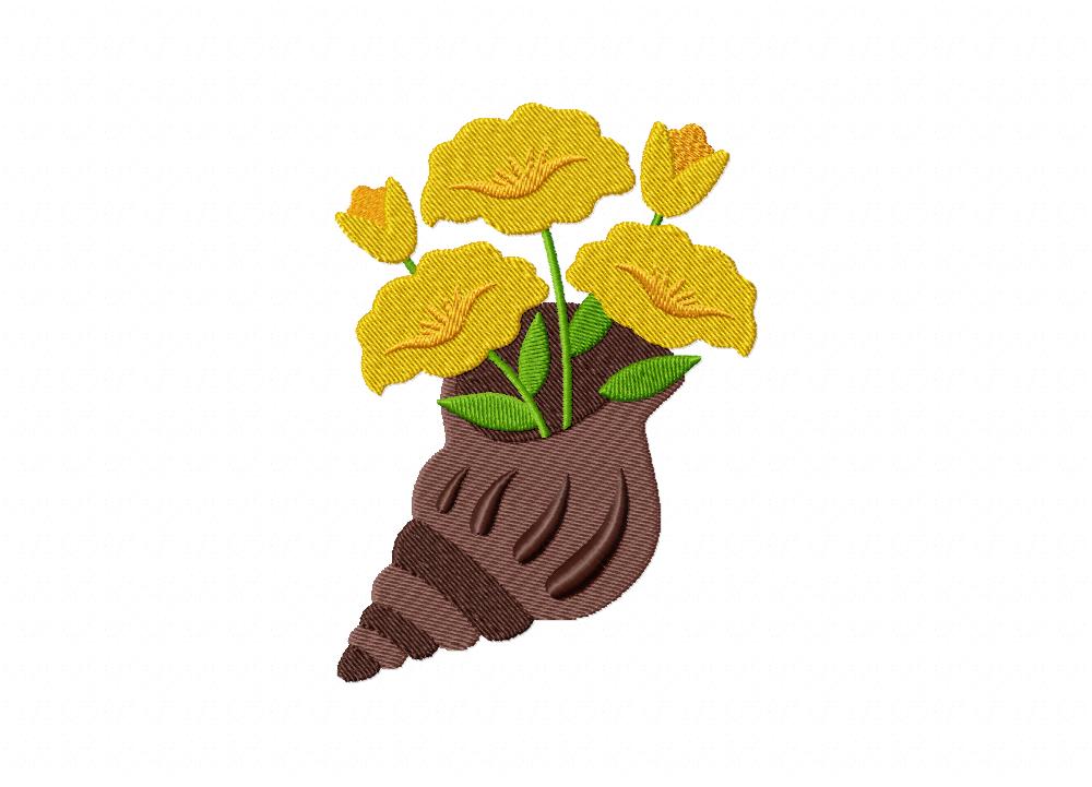 Yellow Flower Shell Machine Embroidery Design