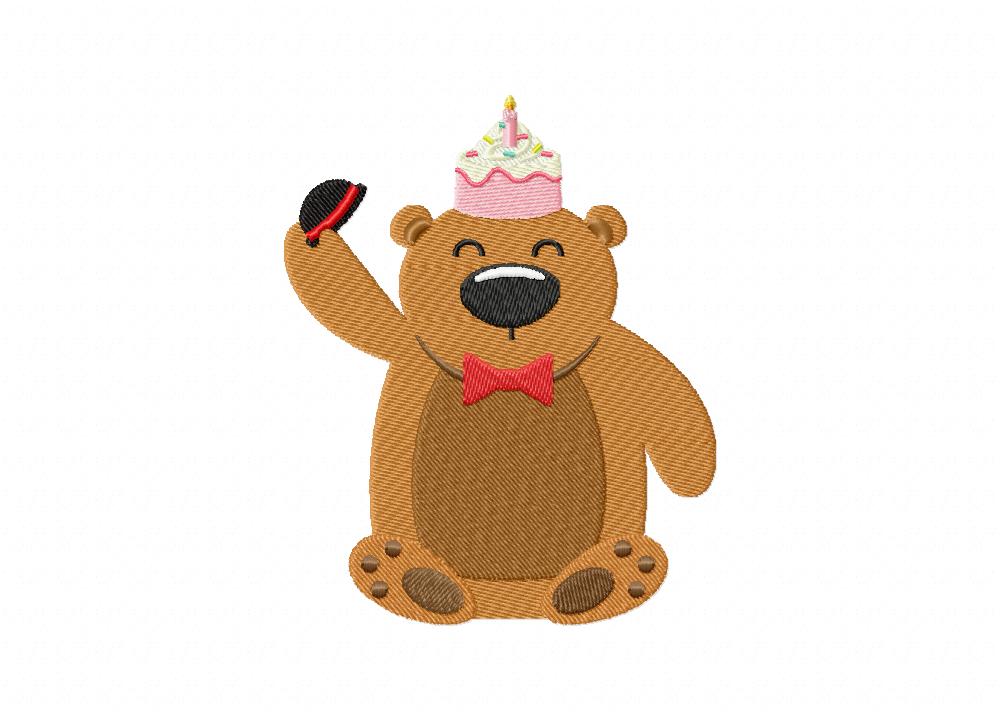 Birthday Bear Cake Machine Embroidery Design