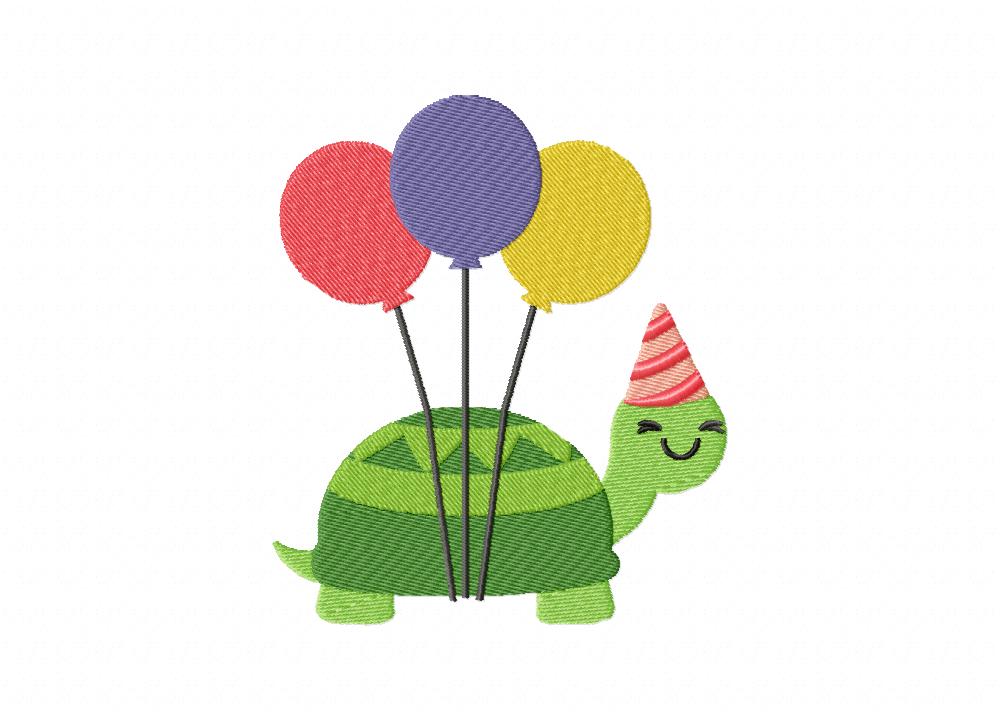 Birthday Turtle Balloons Machine Embroidery Design