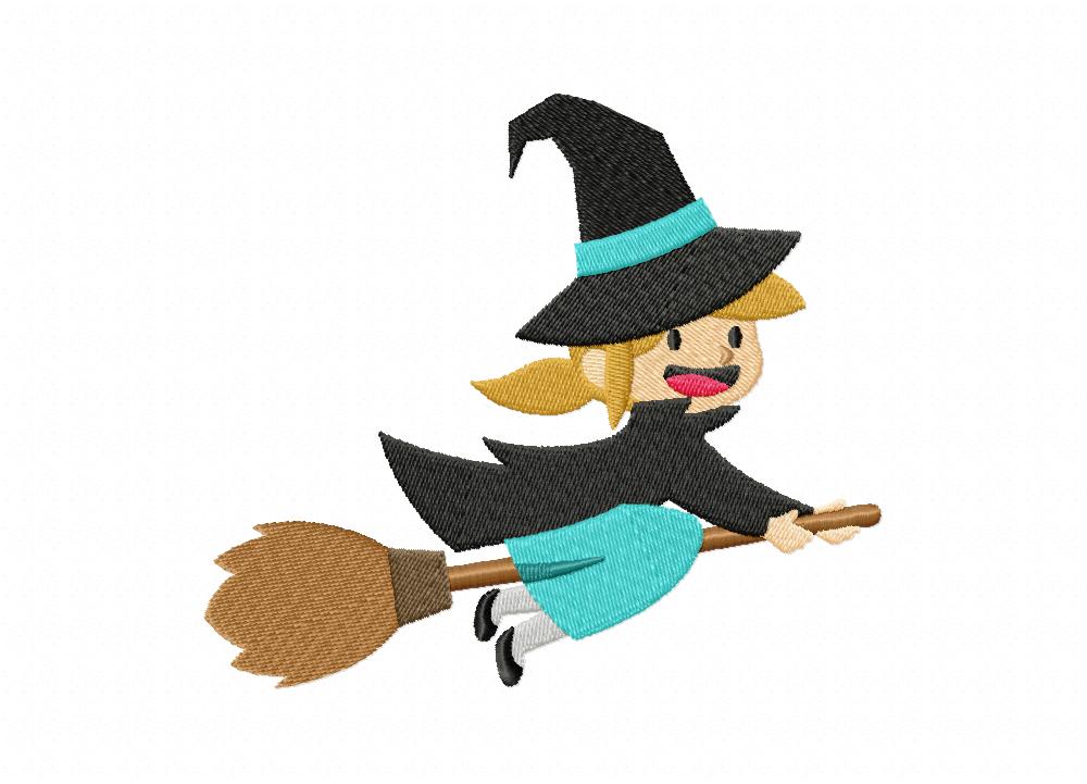 Halloween Cute Teal Witch Machine Embroidery Design