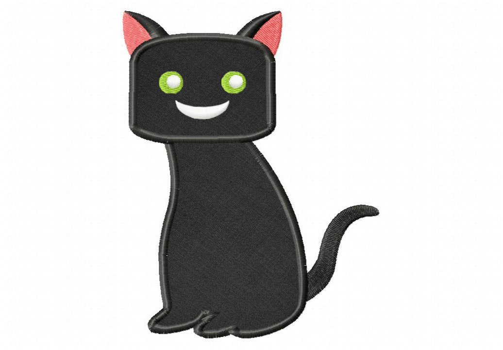 Halloween Smiling Black Cat Includes Both Applique and Stitched