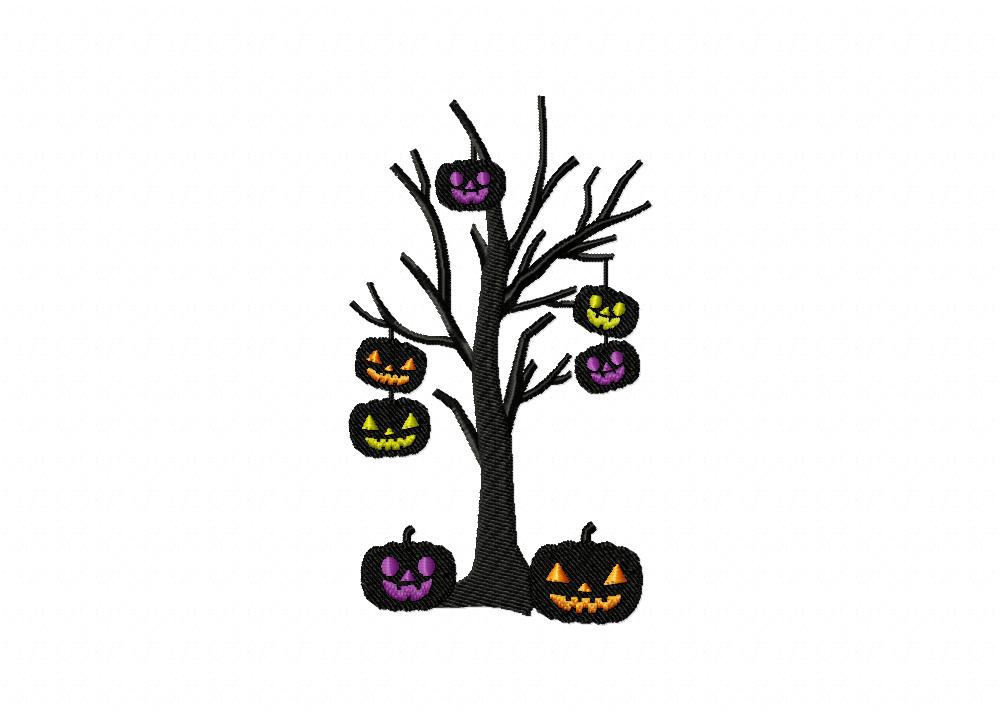 Spooky Pumpkin Tree Machine Embroidery Design