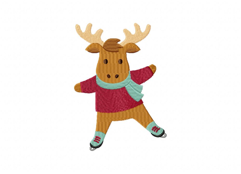 Ice Skating Moose Machine Embroidery Design