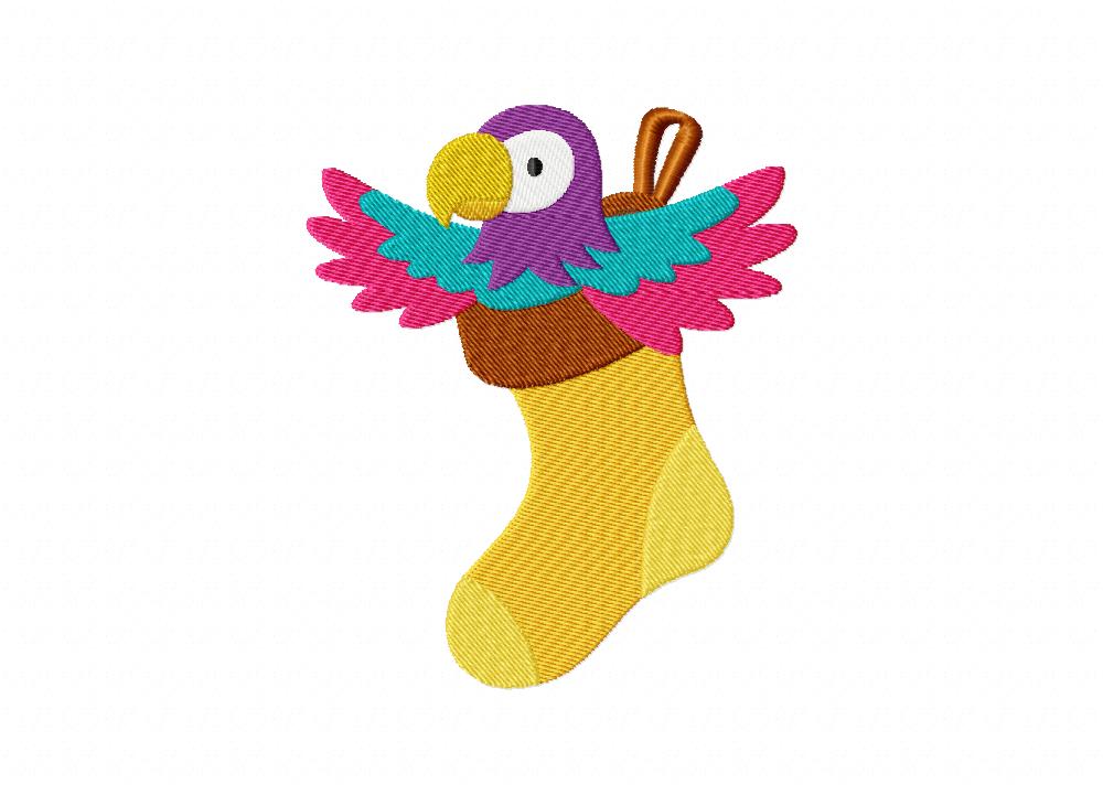Parrot in Stocking Machine Embroidery Design