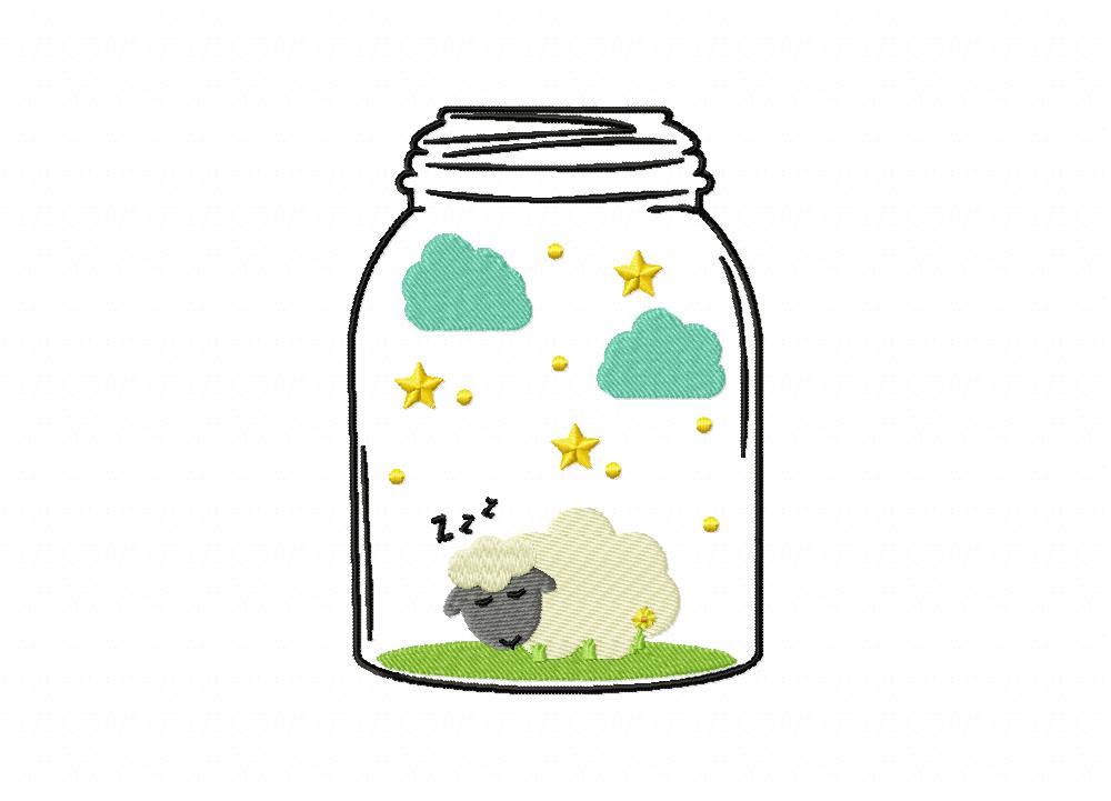 Sleeping Sheep Night Jar Machine Embroidery Design