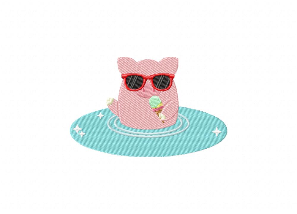 Pool Piggy Icecream Includes Both Applique and Stitched