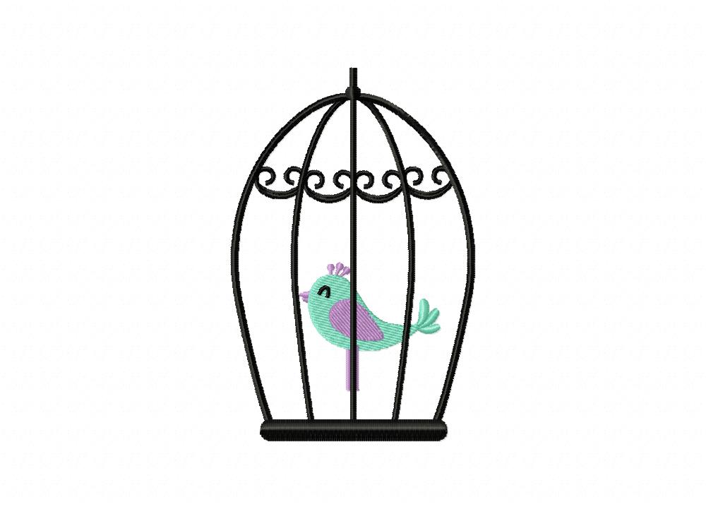 Green Bird in Bird Cage Machine Embroidery Design