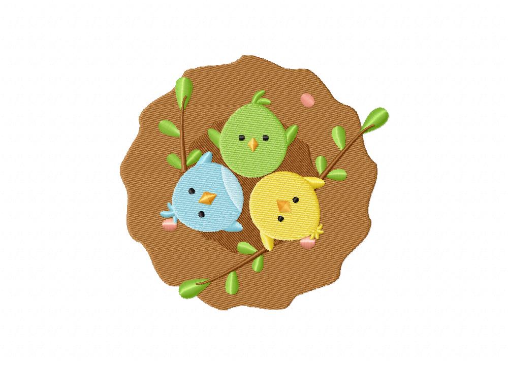 Sweet Birds in Bird's Nest Machine Embroidery Design